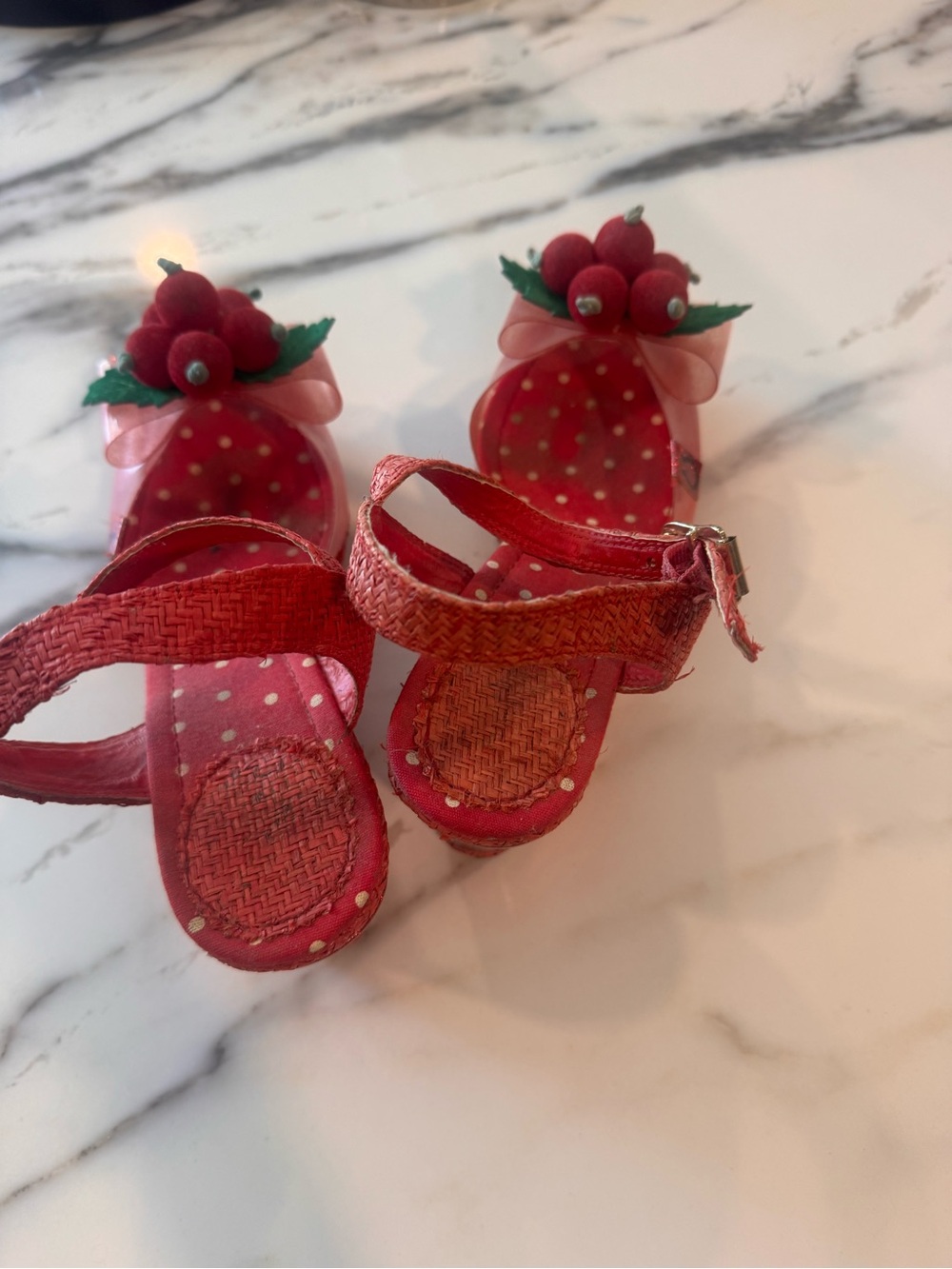 Womens Red Cherry Embellished Sandals - Picture 3 of 4